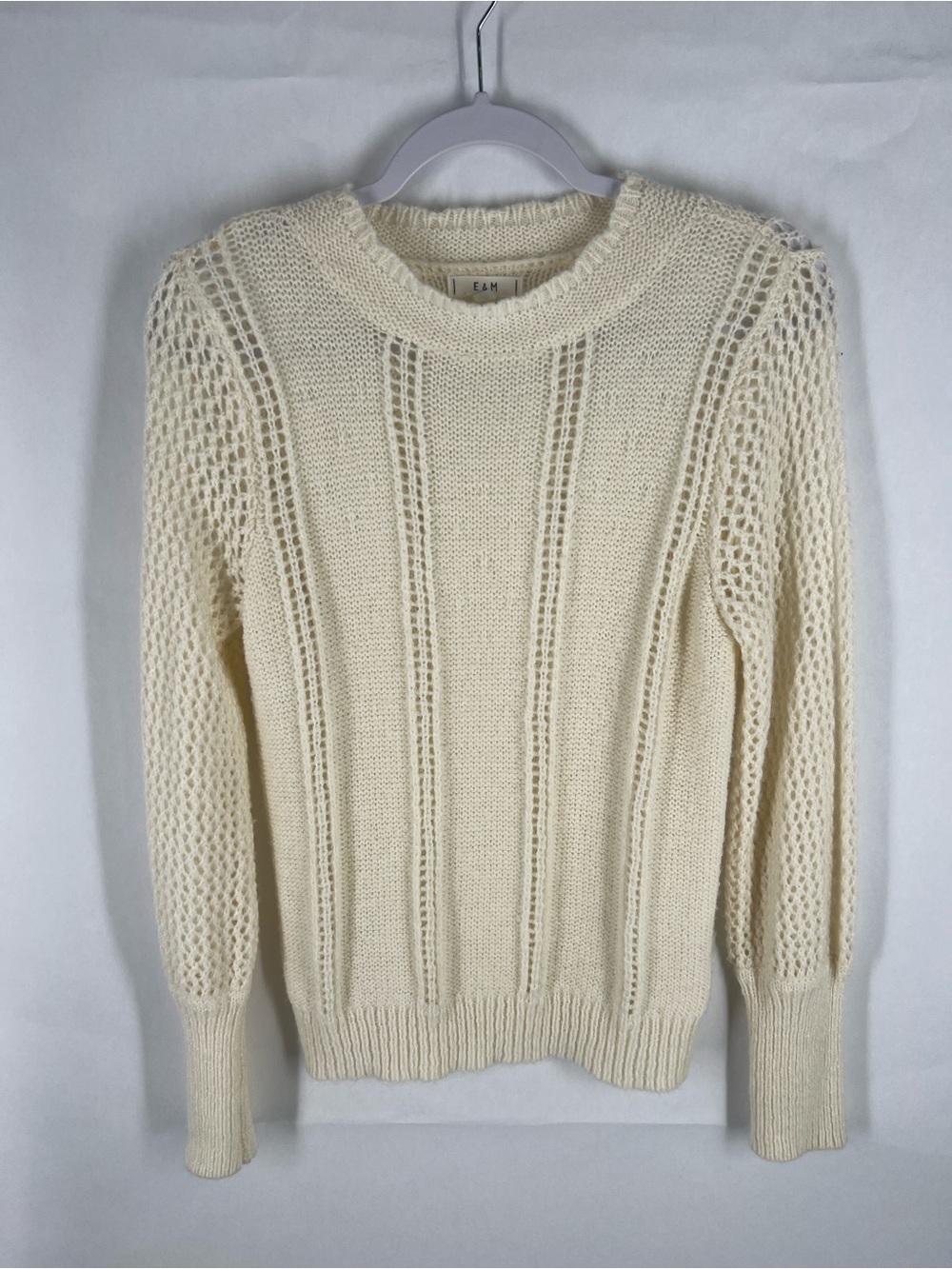 Open-Knit Crewneck Sweater in Cream - Women's